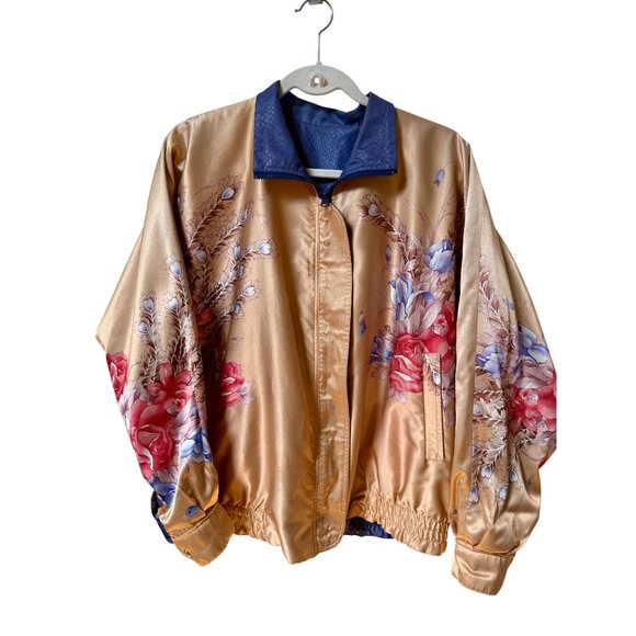 Vintage Satin Reversible Floral Jacket Pink/Purple Size L/XL 90s/Y2K - Picture 1 of 6